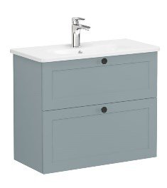 Vitra Root Classic 68683 Lavabo Dolabı, Çift Çekmeceli, 80 Cm, Dar, Mat Fiyord Yeşili, Yuvarlak Lavabolu